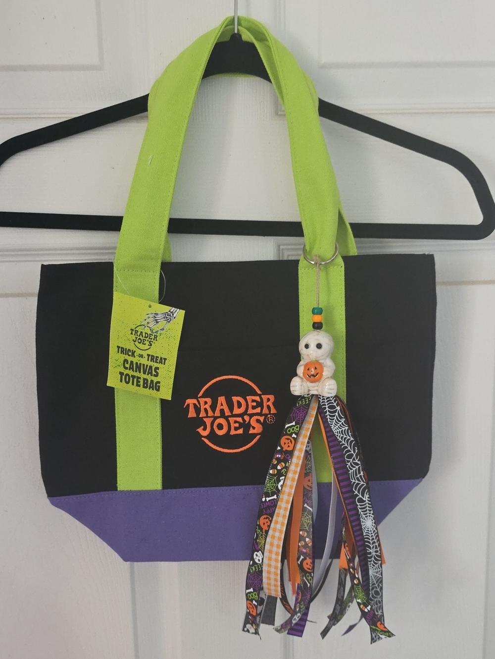 Mini Trader Joe's Multi Color Canvas Tote Bag With Halloween Charm/Tassel